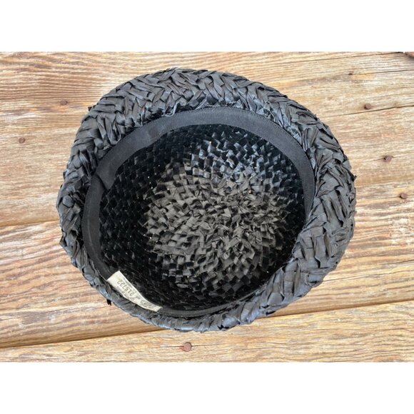 Vintage 1960s Black Raffia Straw Raffia Cloche' Womens Hat MOD - Picture 5 of 13